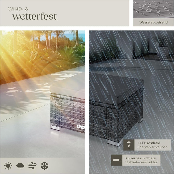 tectake 800768 Poly Rattan Sitzhocker mit Kissen, Lounge Hocker für Garten Balkon Terrasse, witterun