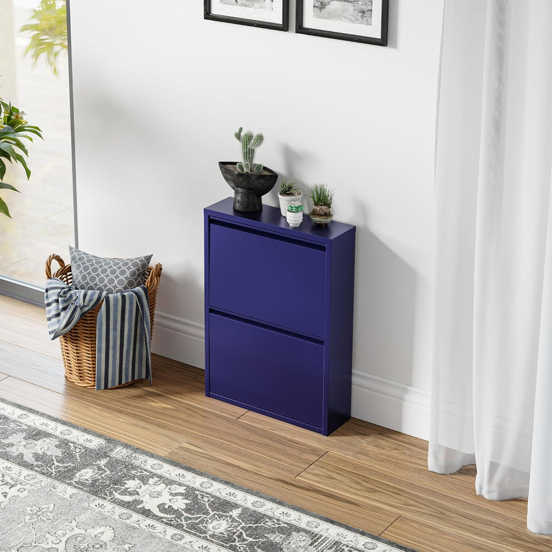 [en.casa] Schuhschrank Sokndal Schuhkipper mit 2 Klappen Metall Schuhkommode für 4 Paar Schuhe 71 x