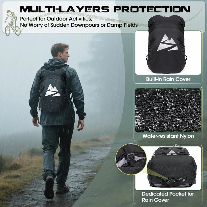RAINSMORE Trinkrucksack mit Trinkblase 2L Leichter Isolierter 18L Wanderrucksack mit Regenschutz für