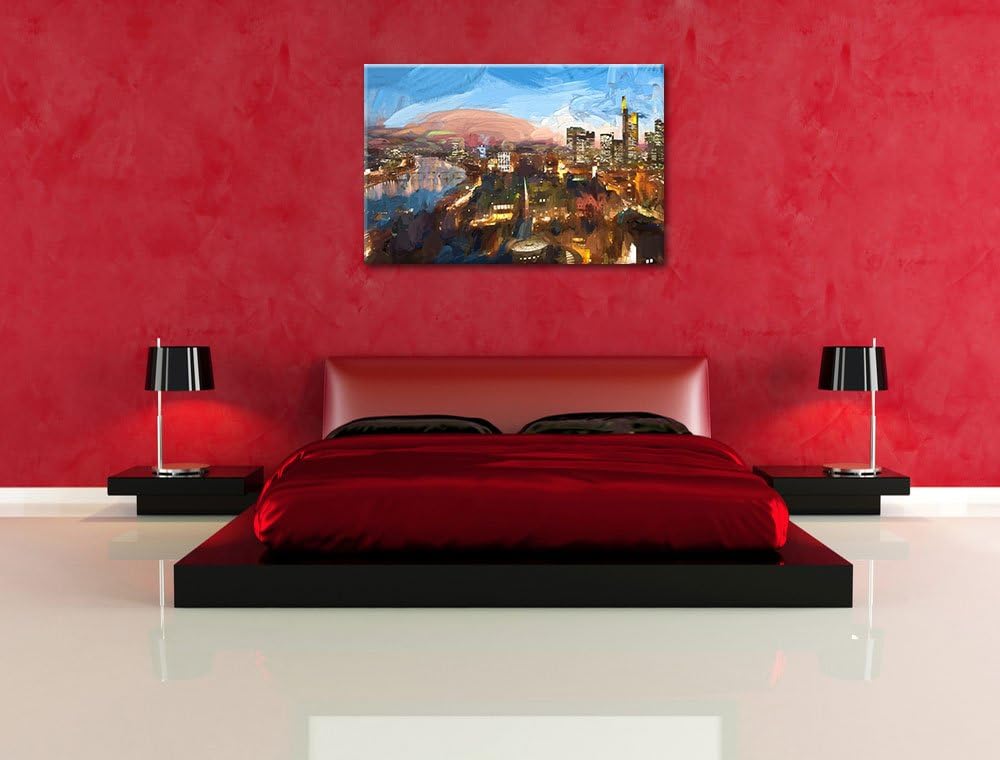 Pixxprint Frankfurt am Main Skyline Pinsel Effekt, Format: 100x70 auf Leinwand, riesige Bilder ferti