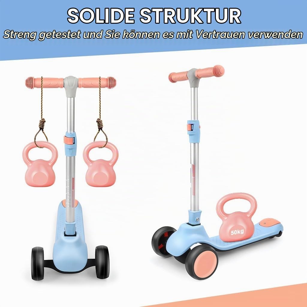 Kinderroller ab 3 Jahren, Roller Kinder mit LED-Rädern, Faltbare Kinderscooter für 3-10 Jahren Blau,