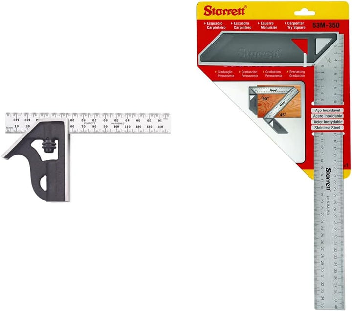 Starrett 10MH-150 Kombinationswinkel mit Winkelaufsatz, 150 mm, Metrisch & K53M-350-S Anschlagwinkel