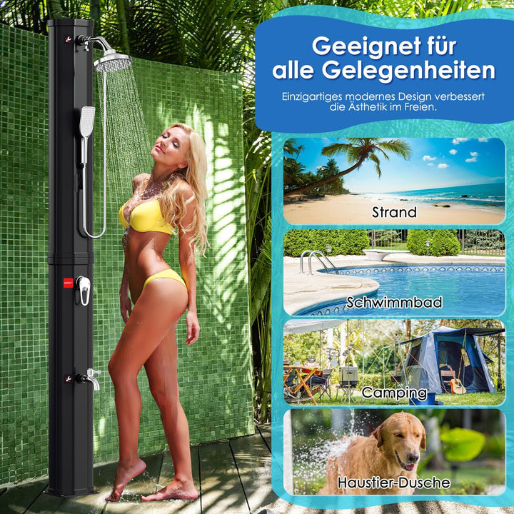 Eulenke Solardusche 60L Solar Gartendusche mit 360° Regenduschkopf, Wasserhahn und handbrause, Warme