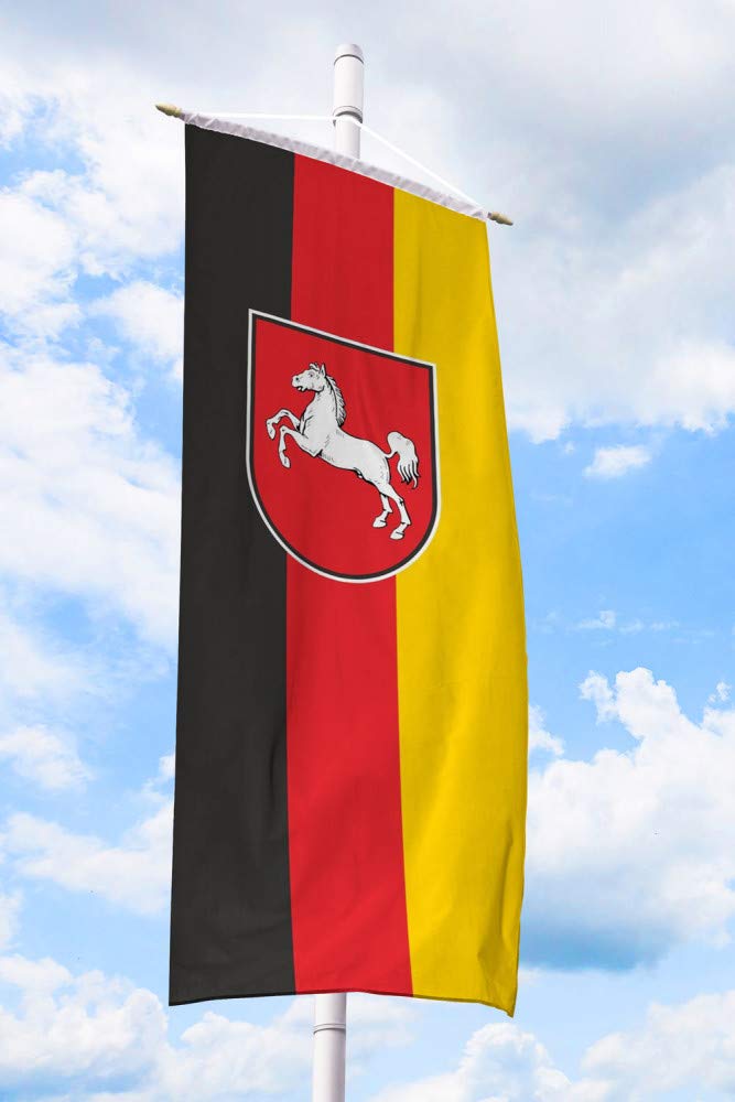 Deitert Bundesland-Flagge Niedersachsen –150x400 cm Niedersachsen-Fahne mit Wappen, Bannerfahne aus