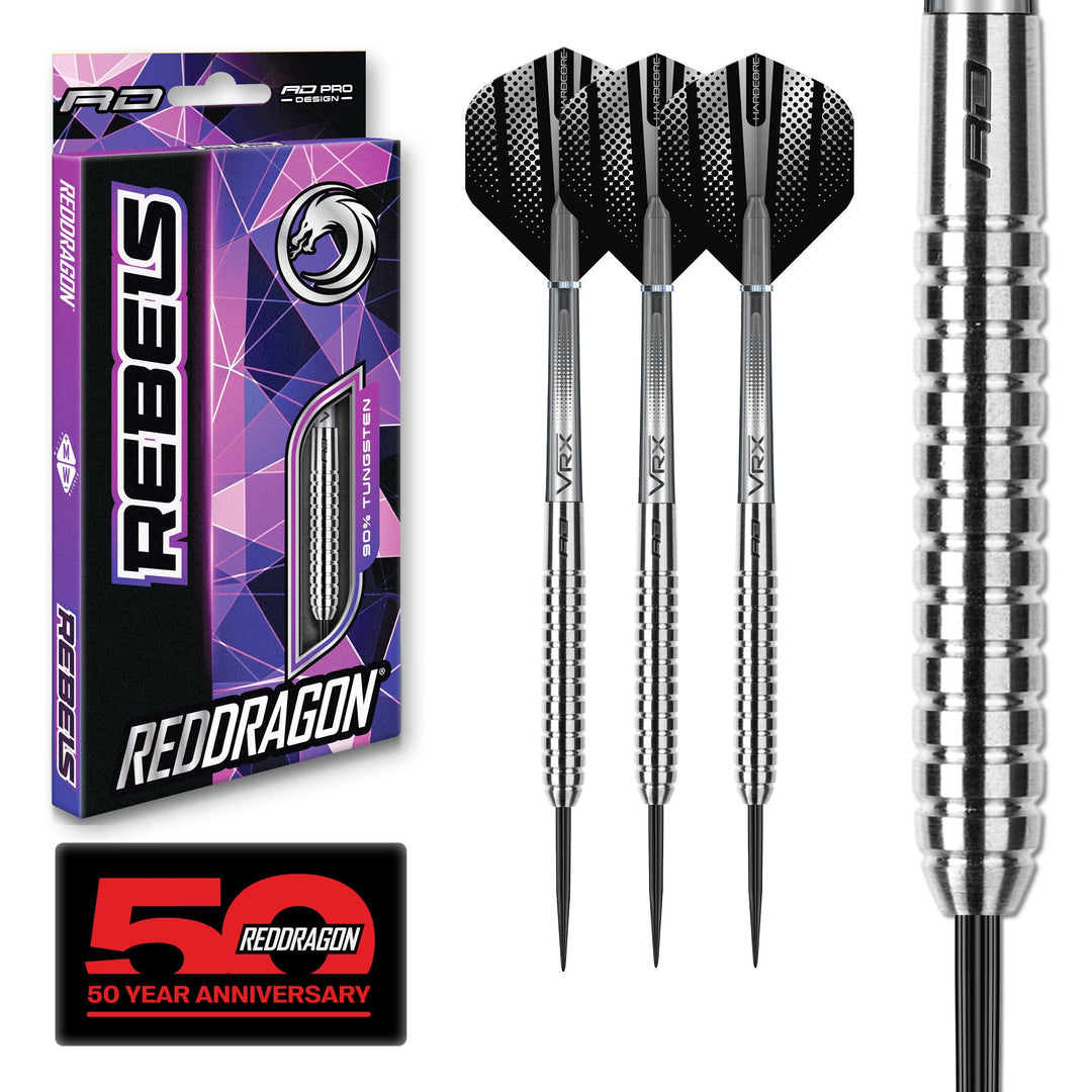 RED DRAGON Rebels Darts Set 21g, 23g, 24, 25g oder 26g Tungsten Steel Tip Darts Set mit Flights und