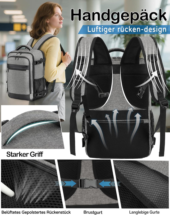 Handgepäck Rucksack 40x30x20 cm Travelite Reiserucksack 24L für Ryanair EasyJet Eurowings Flugreisen