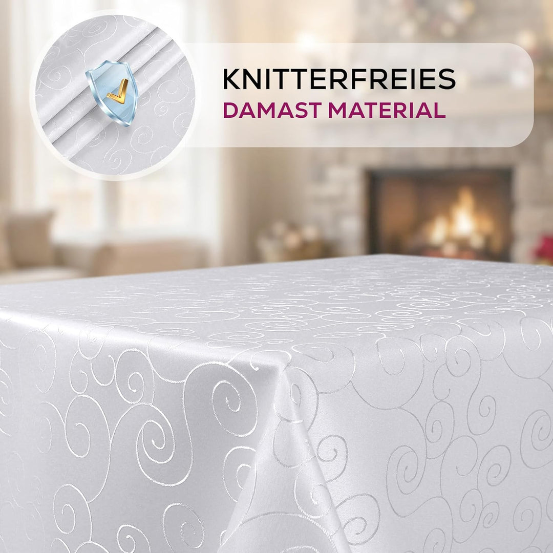BEAUTEX Tischdecke Damast Ornamente - Bügelfreies Tischtuch - Fleckabweisende, Pflegeleichte Tischwä
