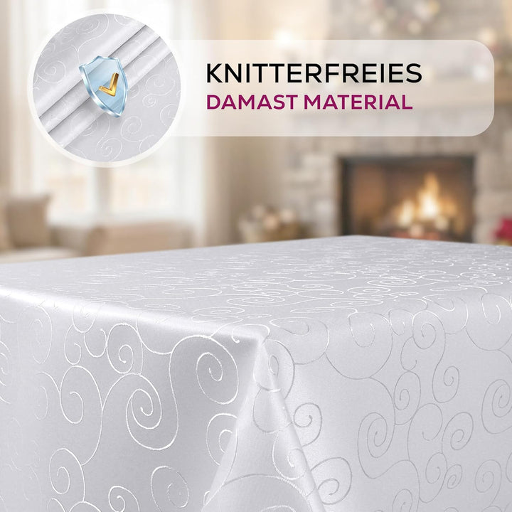 BEAUTEX Tischdecke Damast Ornamente - Bügelfreies Tischtuch - Fleckabweisende, Pflegeleichte Tischwä
