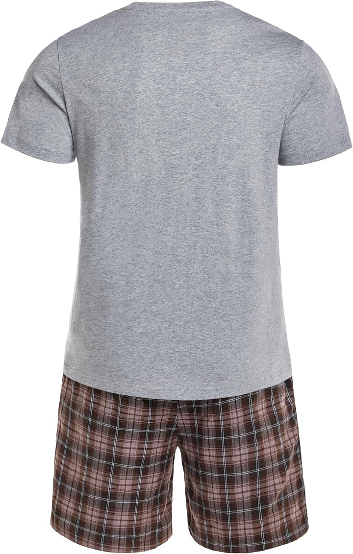 Winovia Schlafanzug Herren Kurz Pyjama 100% Baumwolle Kurzarm Nachtwäsche Nightwear Set mit Rundhals