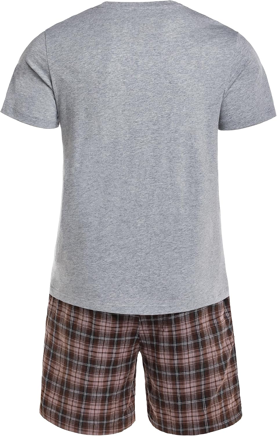 Schlafanzug Herren Kurz Pyjama Set aus Baumwolle Kurzarm Nachtwäsche mit Karierter Hose und Brusttas