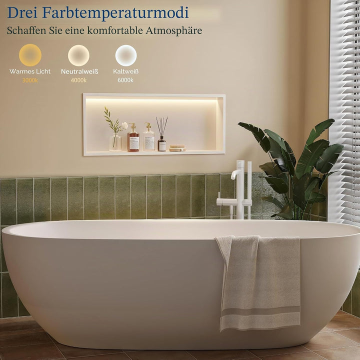 Wandnische Dusche Edelstahl mit LED-Beleuchtung, Duschnische Weiss Einzelregal Einbau-Nische mit Far