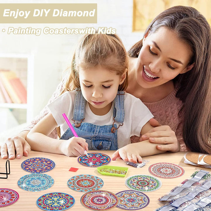 8 Pack Diamond Painting Untersetzer mit Halter, Wiederverwendbare Glasuntersetzer, DIY Mandala Tasse