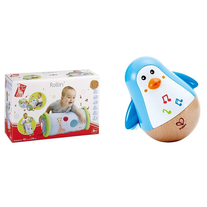Sophie la Girafe – Rollin Activity Bolster – Frühes Lernspielzeug für Kinder &amp; Hape Stehauf-Pinguin,