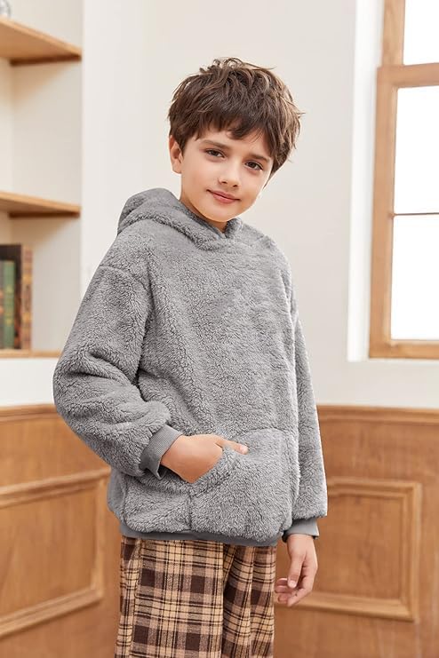 Haloumoning Kapuzenpullover Kinder Teddy Fleece Hoodie Unisex Warm Sherpa Sweatershirt Mädchen Junge