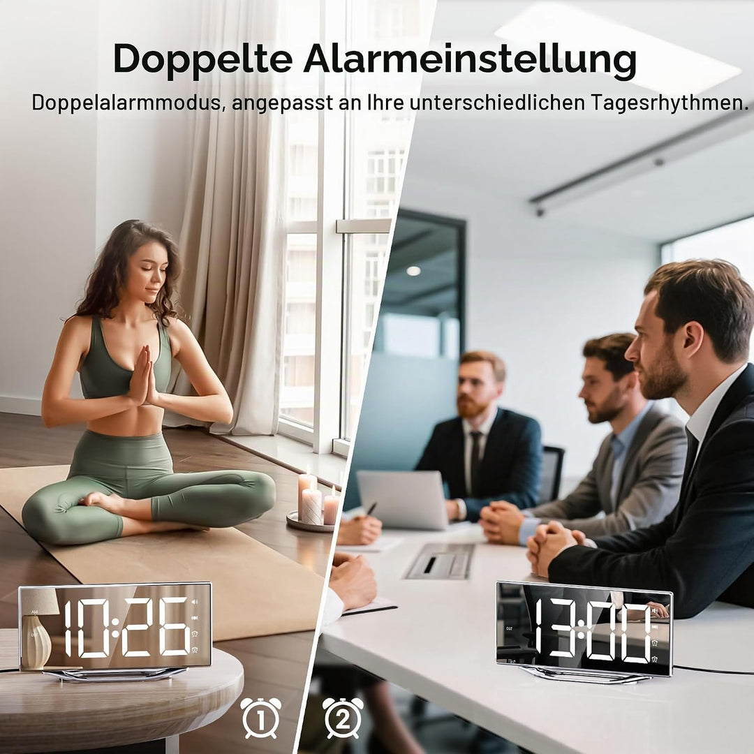 Mesqool Spiegel Digital Wecker mit Vibration, Wecker Laut für Tiefschläfer, Grosses LED-Display mit