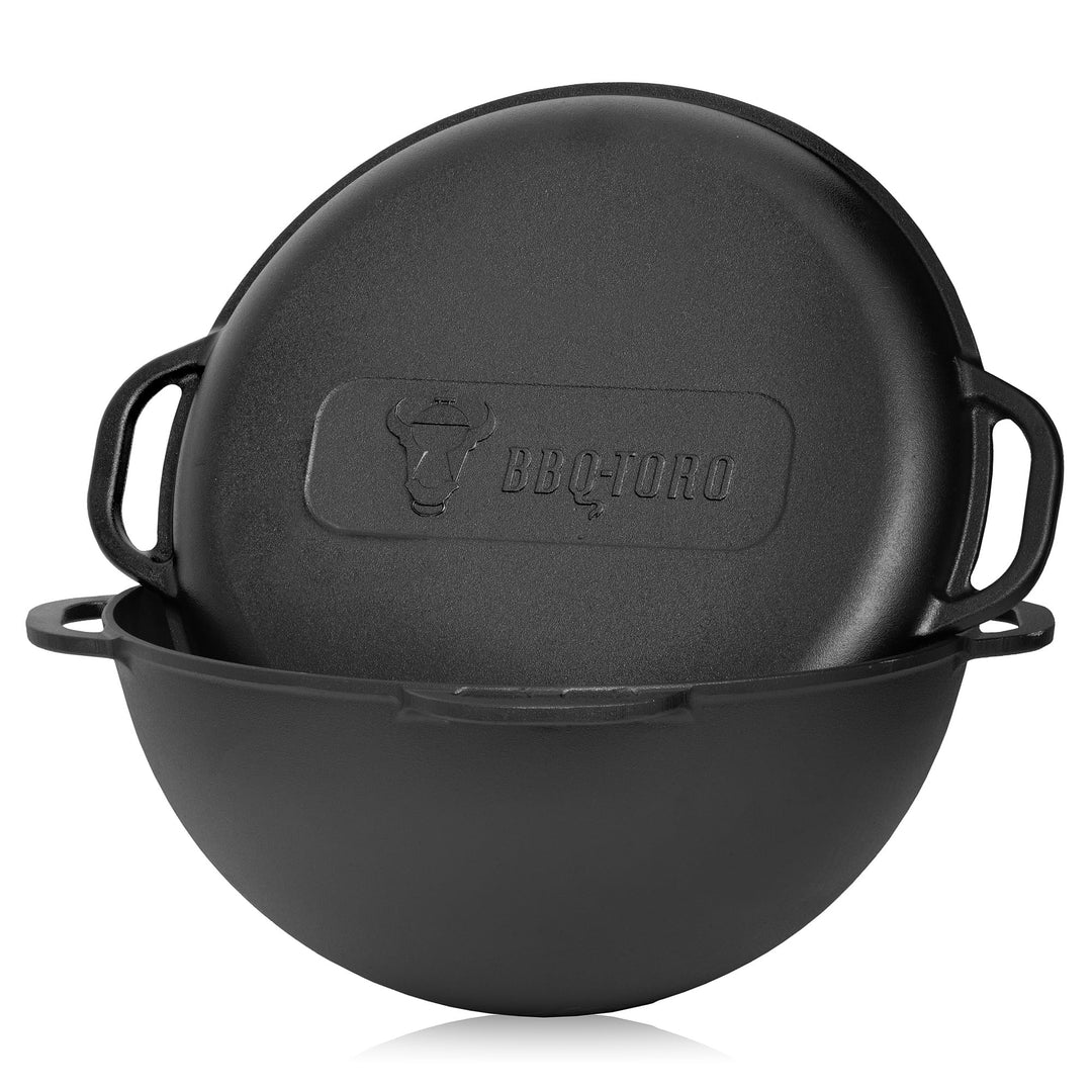 BBQ-Toro Gusseisen Kazan mit Deckel | 16 Liter | Traditioneller Gusstopf | Kasan mit rundem Boden |