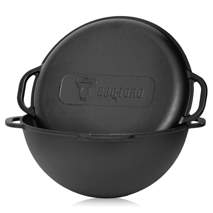 BBQ-Toro Gusseisen Kazan mit Deckel | 16 Liter | Traditioneller Gusstopf | Kasan mit rundem Boden |