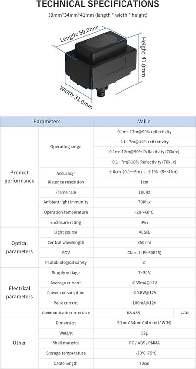 TFmini-i Lidar Sensor 0,1–12 m Messbereich Entfernung Einzelpunkt Entfernungsmesser Modul kompatibel