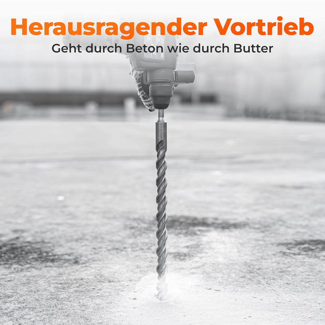 BAUBECK SDS Plus Bohrer 25mm x 460mm lang für Beton & Stein - Premium 40CR Stahl, langlebig - 4 Schn