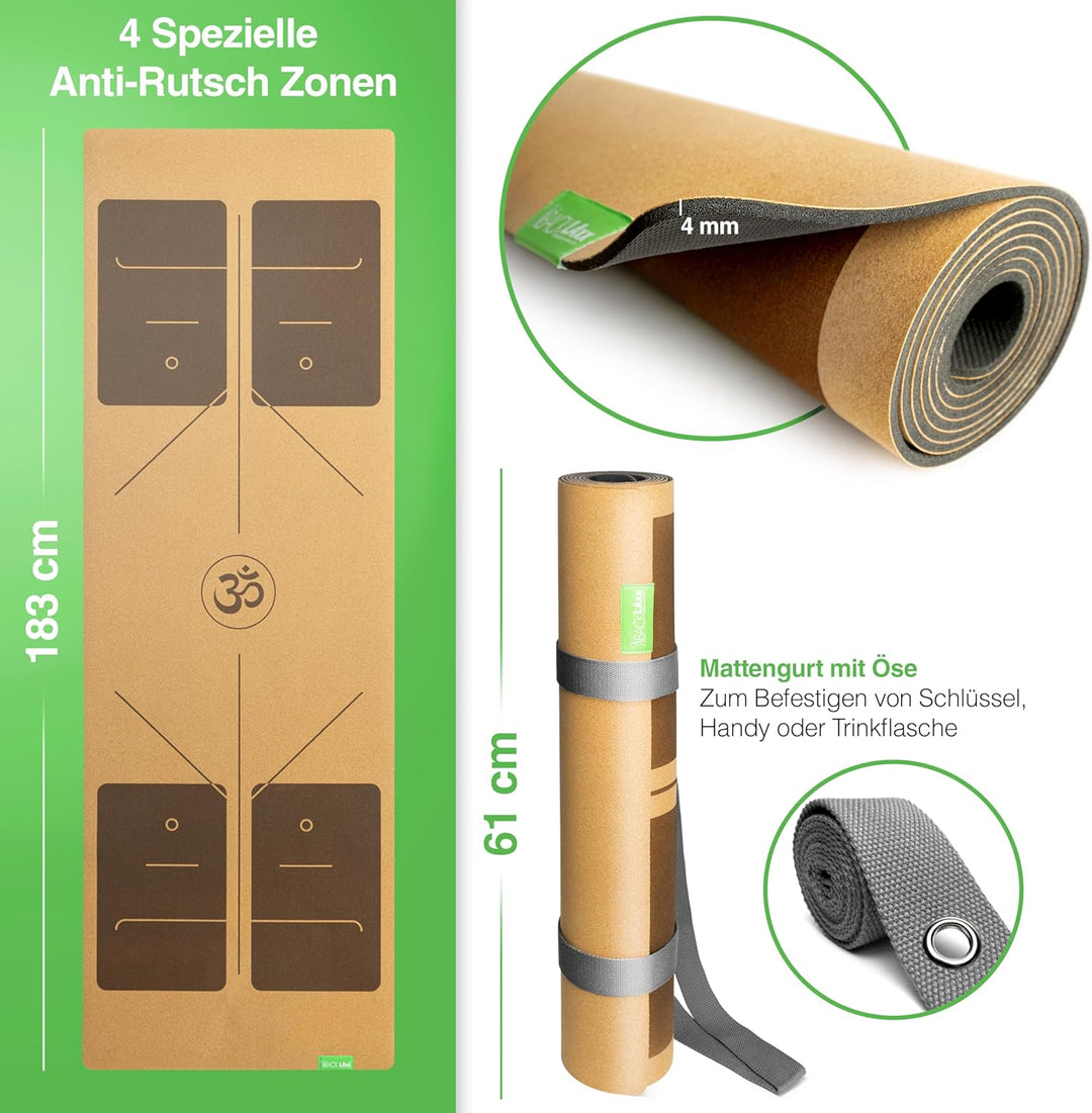 BACKLAXX® Yogamatte Kork mit Naturkautschuk | FAZ Testsieger 04/2026 | Yoga Matte Kork nachhaltig |