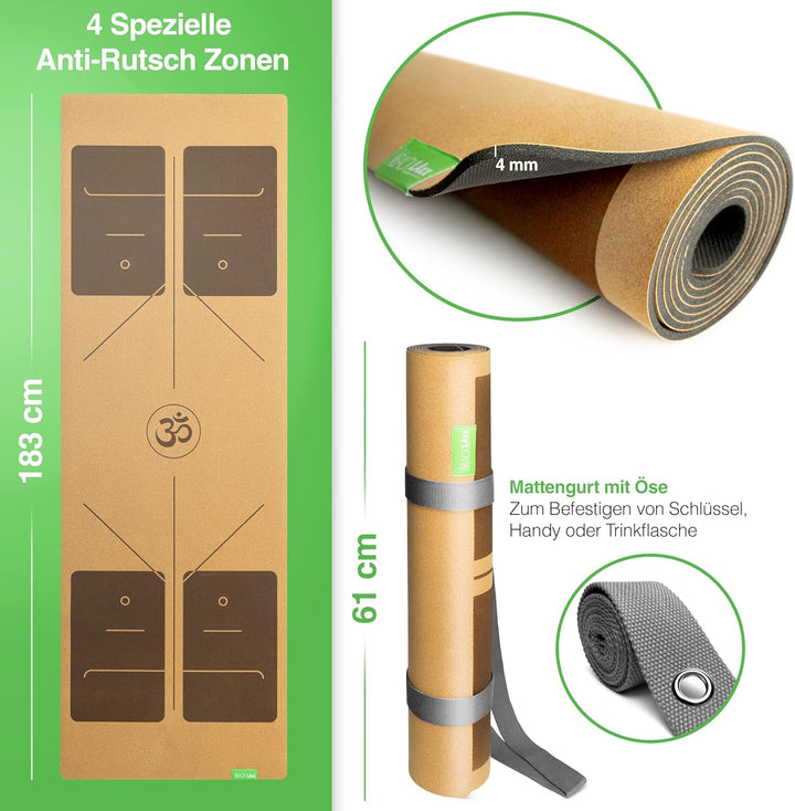 BACKLAXX® Yogamatte Kork mit Naturkautschuk | FAZ Testsieger 04/2026 | Yoga Matte Kork nachhaltig |