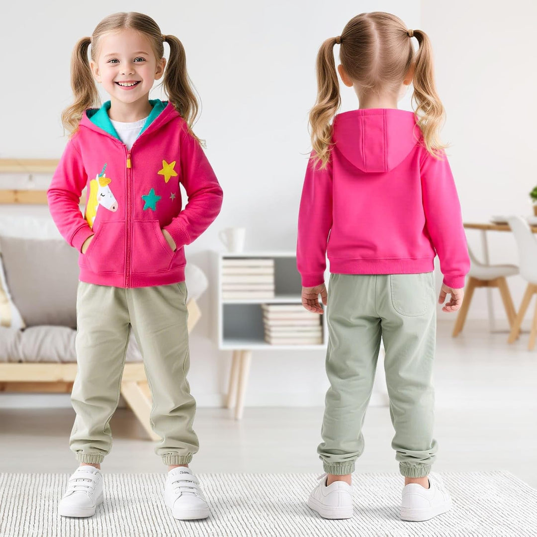 Zip Up Hoodie Jungen Mädchen Kapuzenpullover Langarm Baumwolle Sweatjacke Einhorn Traktor Hoody Swea