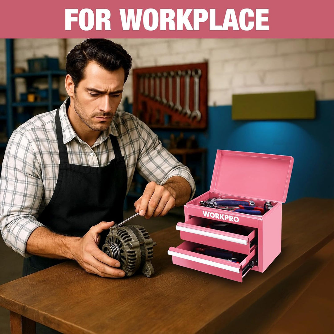 WORKPRO Metall Schubladenbox mit 2 Schubladen & Oberer Stauraum Rosa, 27,5x15x20,8cm Tisch Organizer