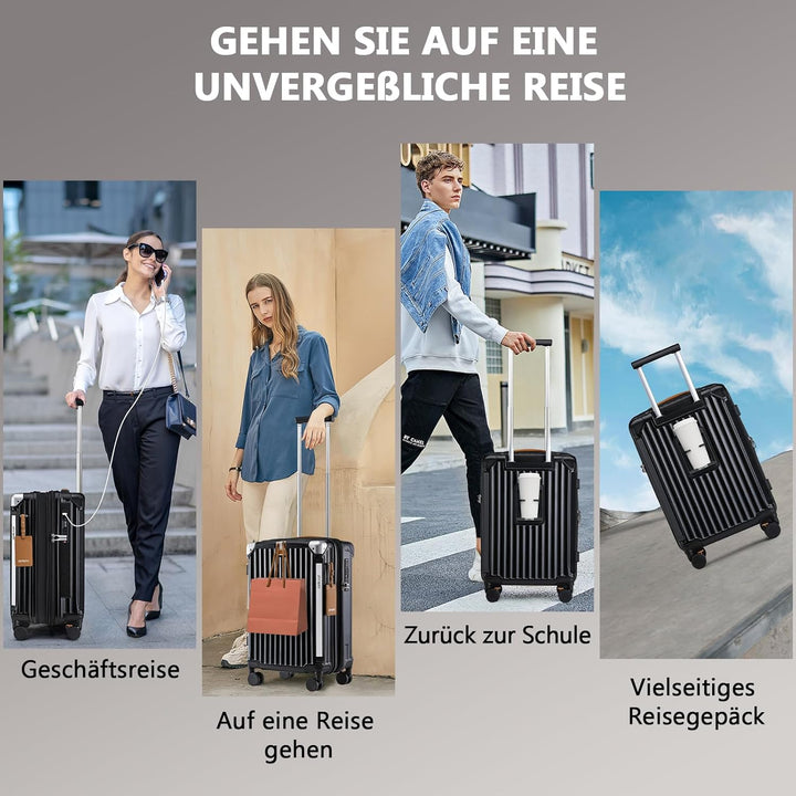 Joyway Koffer Trolley Reisekoffer von ABS Hartschalen Trolley mit Getränkehalter und 4 Rollen TSA Sc