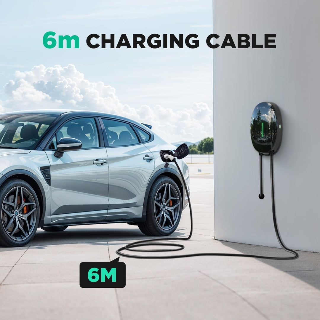 EV Ladegerät Wandhalterung mit 11KW Typ 2, 16A 3-Phasen Heim Ladestation Wallbox, 6m Ladekabel und T