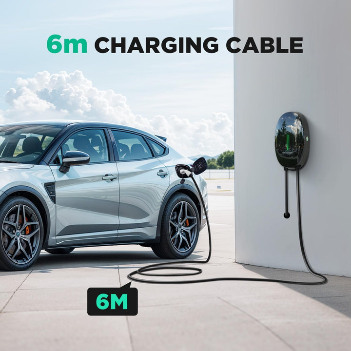 EV Ladegerät Wandhalterung mit 11KW Typ 2, 16A 3-Phasen Heim Ladestation Wallbox, 6m Ladekabel und T