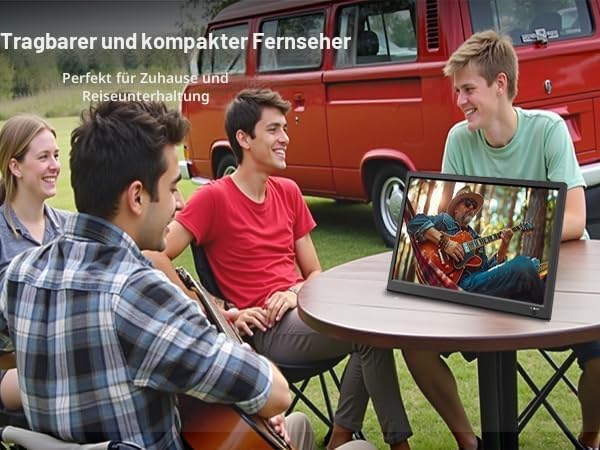 KCR Tragbarer Digitalfernseher, 12 V DVB-T2 TV, HDMI/AV/USB-Eingänge, Fernbedienung, 12 V Kfz-Ladege
