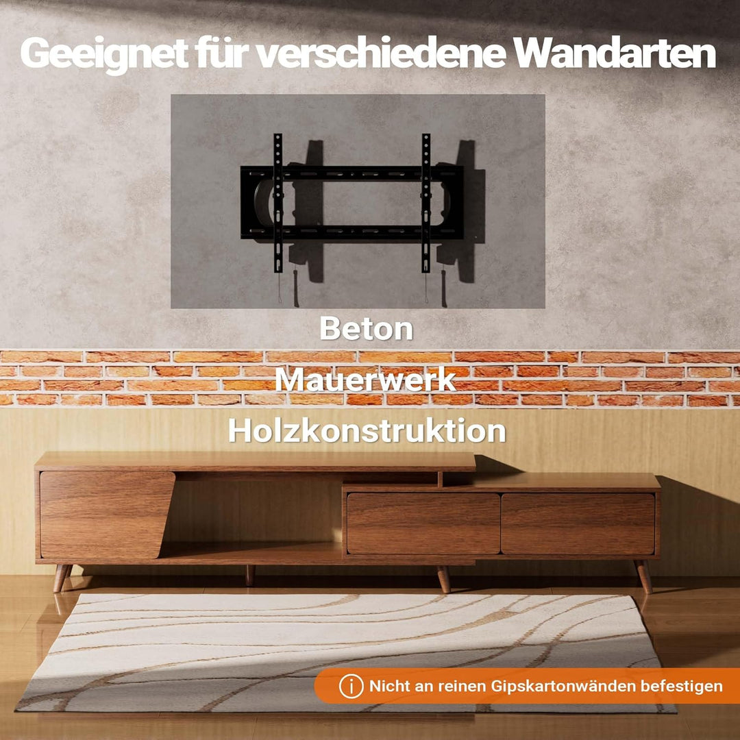 Wiltec TV Halterung 37"–80", TV Wandhalterung bis 80 kg aus Stahl, platzsparende Fernsehhalterung, F