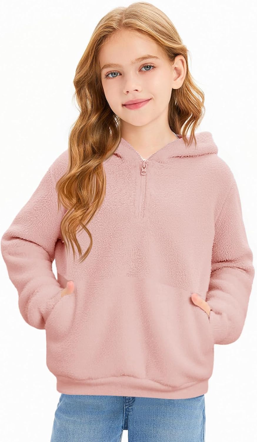 Imily Bela Kinder Mädchen Kapuzenpullover Fleece Hoodies Sherpa Pullover Teddy Sweatshirt Langarm Pu
