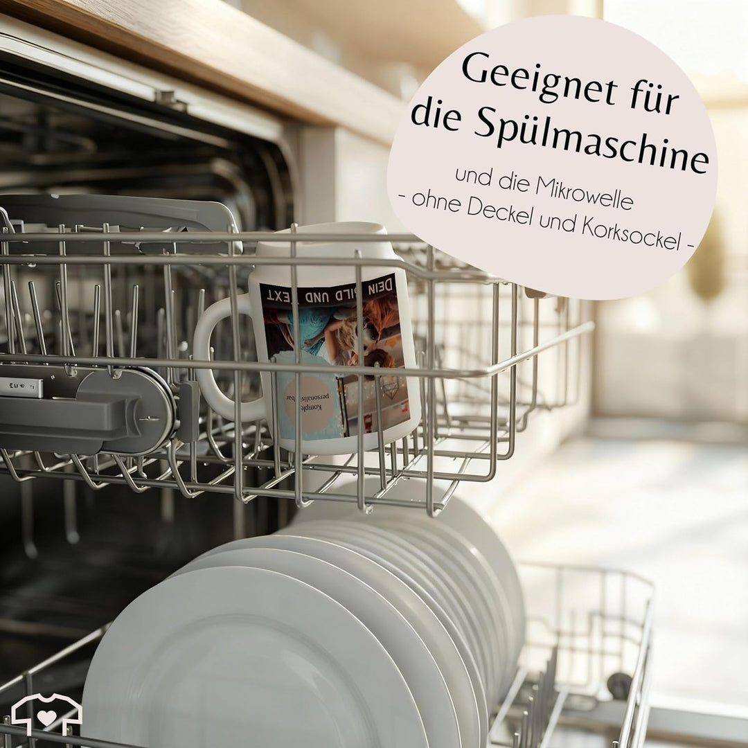 Tasse Untersetzer Kork - Foto Bild Geschenk I Dein Bild und Text - 330 ml - Weiss Matt - korkboden p
