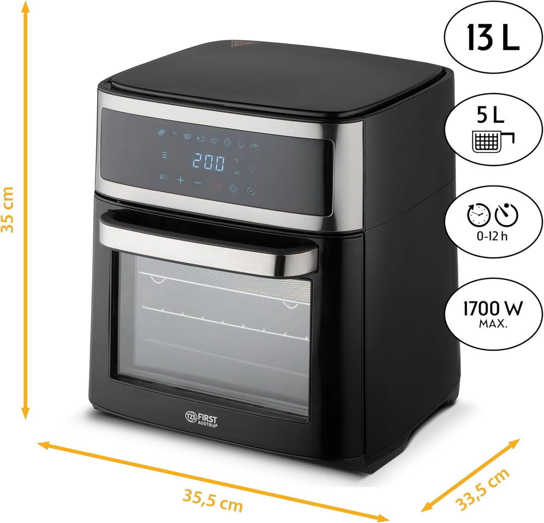 TZS First Austria Air Fryer Oven 13L | Digitalsteuerung | 8 Programme | Rotisserie | Innenbeleuchtun