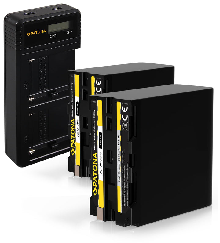 PATONA 2X NP-F970 Akku mit Dual LCD Ladegerät Kompatibel mit Sony NP-F960 NP-F950