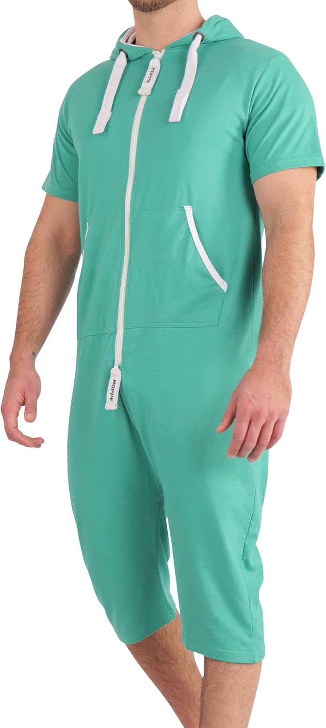 Gennadi Hoppe Jumpsuit Herren mit Zierstreifen, Onesie Herren mit Zwei Taschen, Sportanzug Herren, B