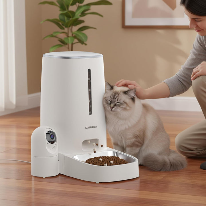 Futterautomat Katze mit Kamera 4L, Katzenfutter Automat mit 1080P HD-Video mit Nachtsicht & Zwei-Weg