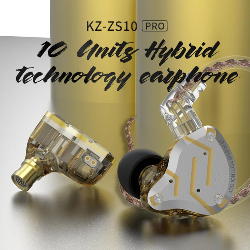 Yinyoo KZ ZS10 Pro Earphones 4BA 1DD Hybrid IEM, HiFi In Ear Headphones Earbuds 0.75mm 2 pin Cable,