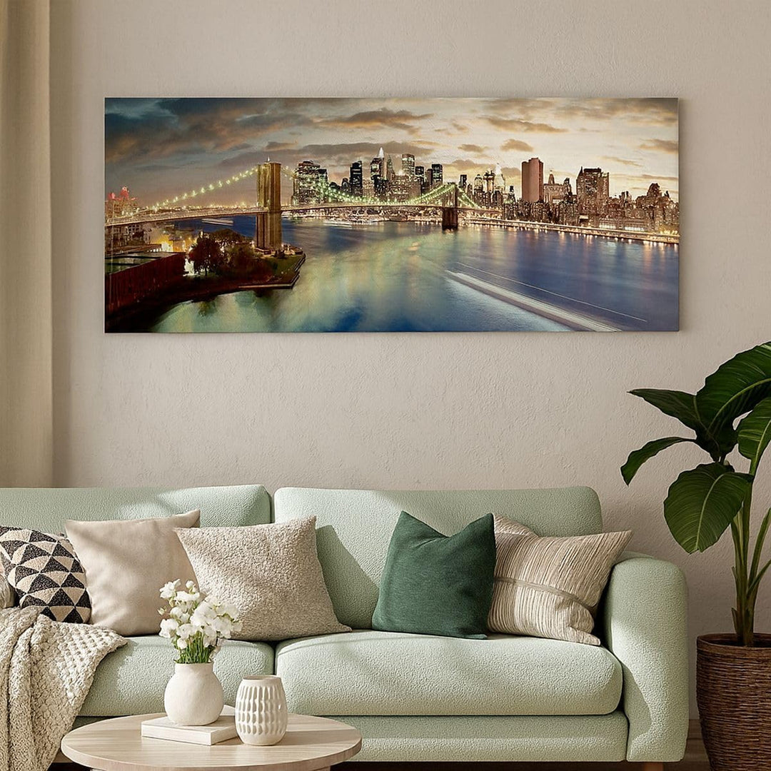 Panorama Bilder auf Leinwand 100x40cm Leinwandbild Amerika Architektur New York Gross Wanddeko Bild