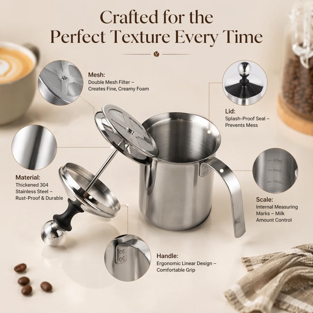 Milchaufschäumer 400ML/800ML Edelstahl Manuelle Milchaufschäumer Double Mesh Kaffee Cappuccino Foame
