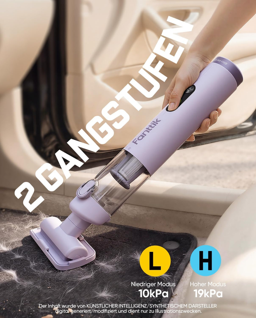 Fanttik Slim V10 Ultra kabelloser Autostaubsauger, 4-in-1 Mini Handstaubsauger mit 19 kPa Saugkraft,