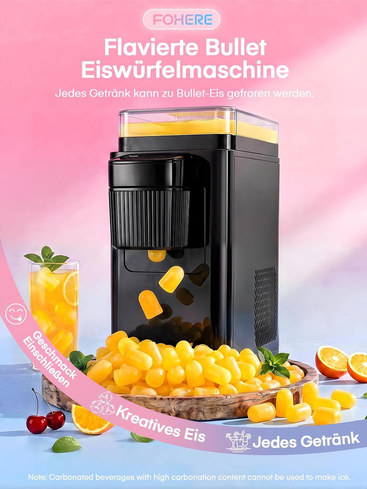 FOHERE Eiswürfelmaschine für Geschmack, Jedes Getränk zu Eiswürfeln, 5 Eiswürfel in 5 Min, 11 KG in