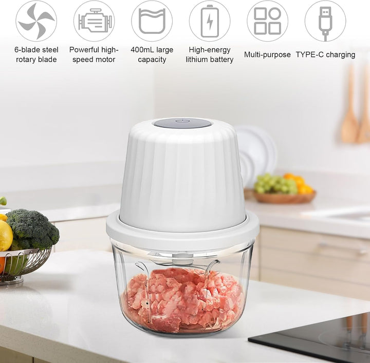 Zwiebel Zerkleinerer, 400ml, Multizerkleinerer Elektrisch Klein, Zwiebelschneider Elektrisch, Univer