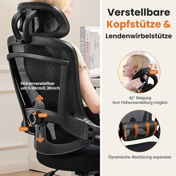 Sweetcrispy Ergonomischer Bürostuhl, Schreibtischstuhl Ergonomisch, Atmungsaktiver Netzstuhl mit Ver