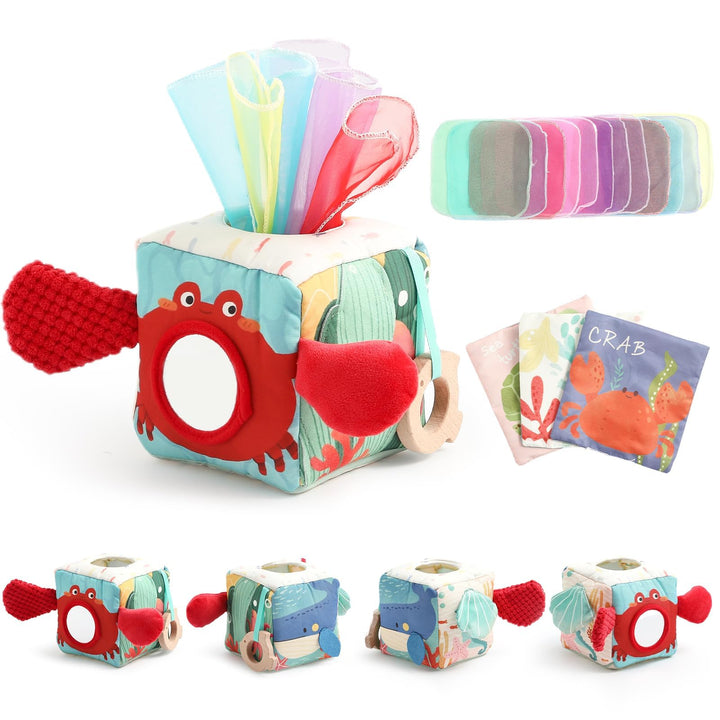 WOODEN TEETHER Baby Tissue Box Toy 6-12 Monate Montessori Sensorik Spielzeug, Fördert Sensorische &