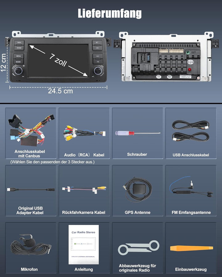Lehwey Bluetooth Autoradio mit Bildschirm für BMW E46 3 Serien 1998-2006 M3 Rover ZT mit Navi WLAN A