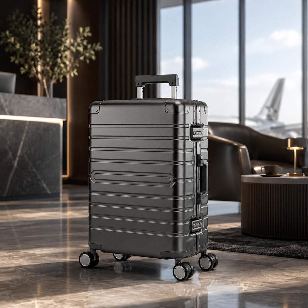 Travelhouse Oslo Aluminium Koffer Reisekoffer Graphit Grau M-65cm Hartschalenkoffer Reisetrolley Sui