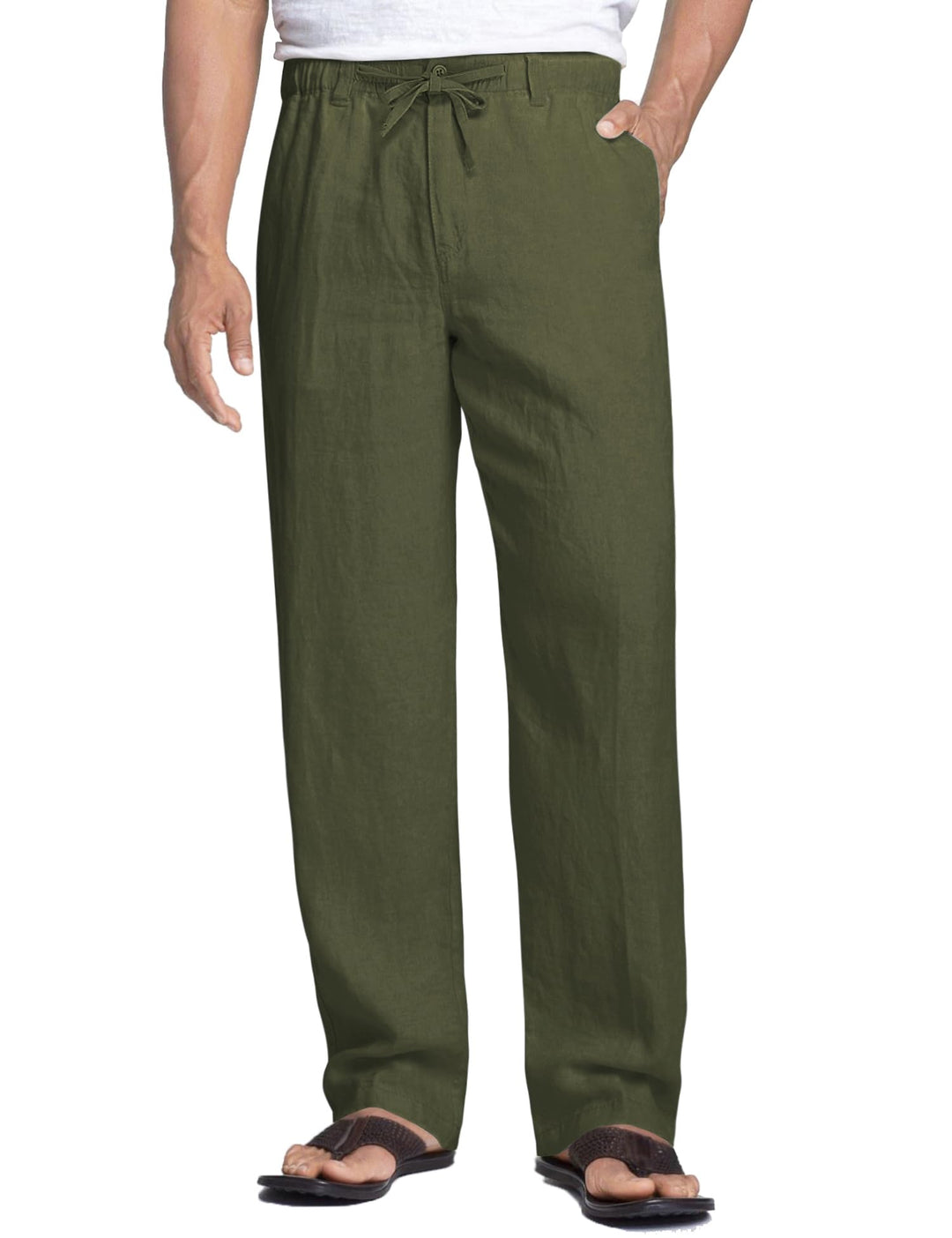 COOFANDY Herren Leinenhose mit Kordelzug Leicht Sommerhose Freizeithose Einfarbig Hose Lang für Männ