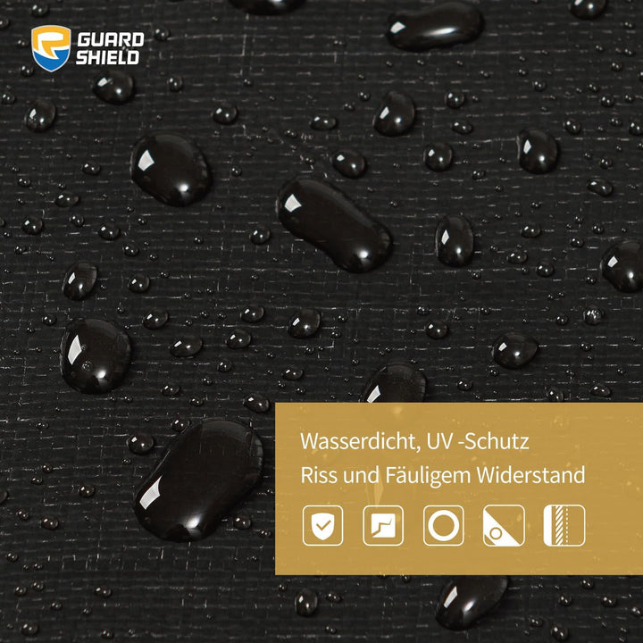 GUARD SHIELD Abdeckplane Wasserdicht mit Ösen 4m x 6m Schwarz Multifunktionale Polyester-Plane 260g/